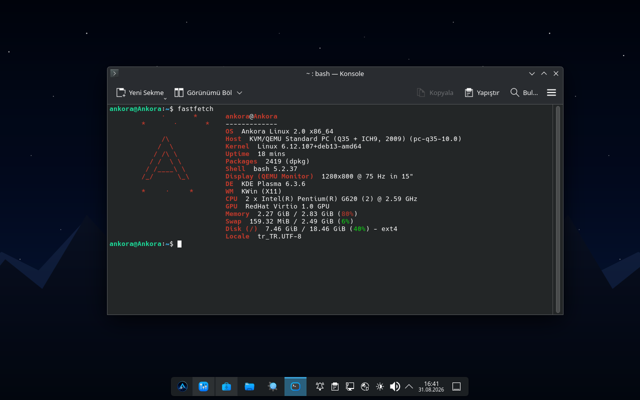 Ankora Linux KDE Plasma Ekran Görüntüsü